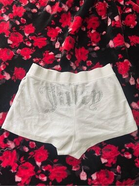 Juicy Couture White Rhinestone Logo Lounge Shorts